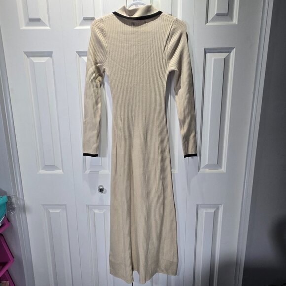NWT Women’s Beige Ribbed Knit Collared Midi Dress | Size Small - Picture 2 of 7